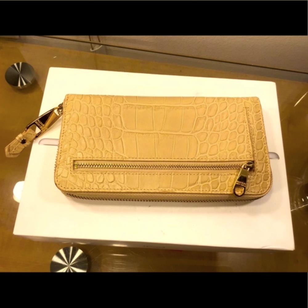 Badgley Mischka Liv Croco Leather Zip Wallet.